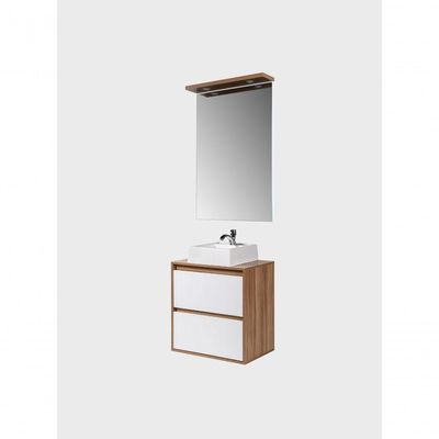 Gabinete Para Banheiro Com Cuba E Espelheira Com Led 60cm Mdf Freijo Com Branco Dubai - On Móveis