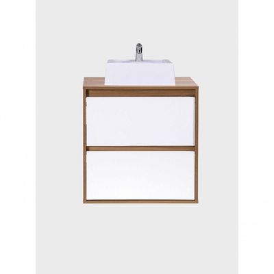 Gabinete Para Banheiro Com Cuba E Espelheira Com Led 60cm Mdf Freijo Com Branco Dubai - On Móveis