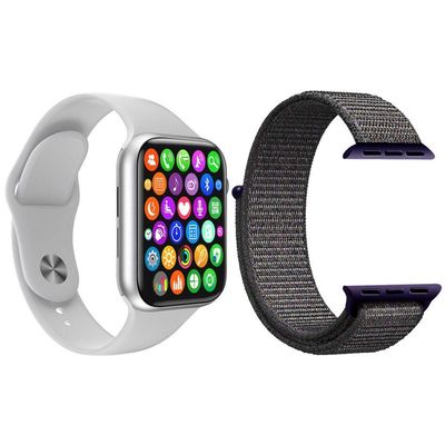 Kit 1 Relógio Inteligente Smartwatch W34 S Branco Android Ios + 1 Pulseira Extra Nylon Azul Marinho