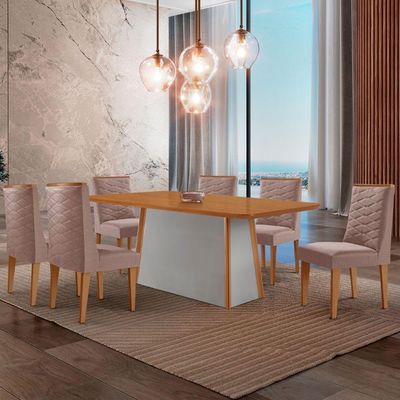 Mesa De Jantar Diane 180cm Tampo Mdf 6 Cadeiras Safira