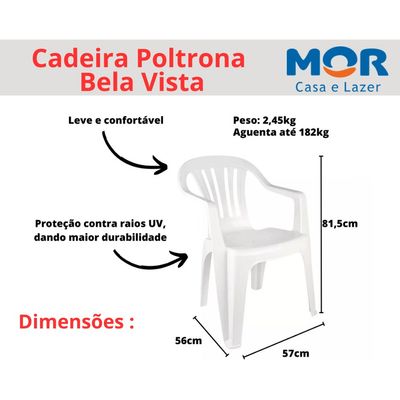 Cadeira Poltrona Plástico Mor Resistente C/ Braço Bela Vista