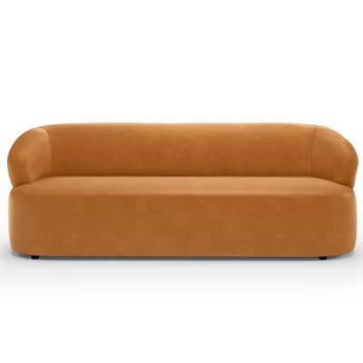 Sofá 3 Lugares Orgânico Sala De Estar Living 205cm Carmen F04 Couríssimo Whisky - Lyam Decor