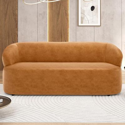 Sofá 3 Lugares Orgânico Sala De Estar Living 170cm Carmen F04 Couríssimo Whisky - Lyam Decor
