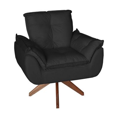 Poltrona Cadeira Glamour Opala Com Base Giratória 30cm Em Madeira preto