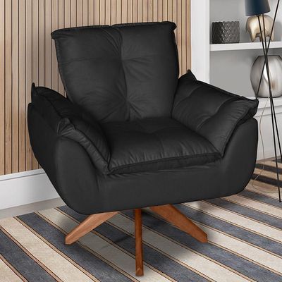 Poltrona Cadeira Glamour Opala Com Base Giratória 30cm Em Madeira preto