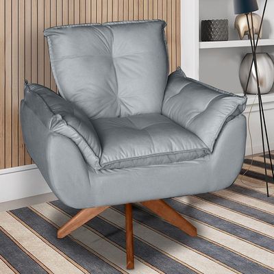 Poltrona Cadeira Glamour Opala Com Base Giratória 30cm Em Madeira cinza