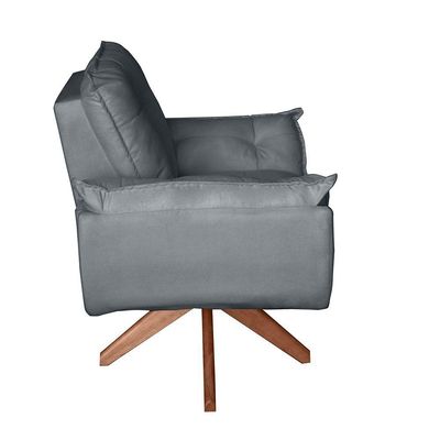 Poltrona Cadeira Glamour Opala Com Base Giratória 30cm Em Madeira cinza
