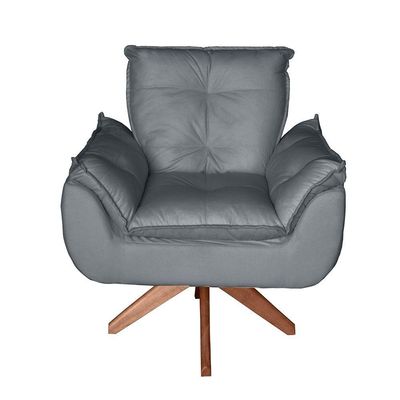 Poltrona Cadeira Glamour Opala Com Base Giratória 30cm Em Madeira cinza