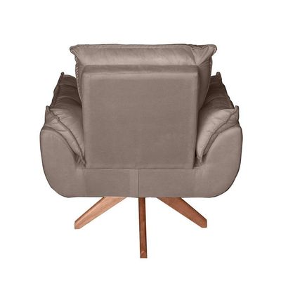 Poltrona Cadeira Glamour Opala Com Base Giratória 30cm Em Madeira capuccino