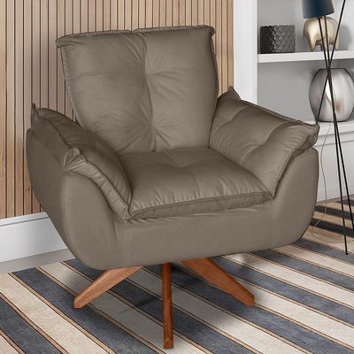Poltrona Cadeira Glamour Opala Com Base Giratória 30cm Em Madeira capuccino