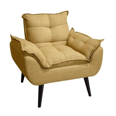 Poltrona Cadeira Glamour Com Pés Quadrado palha