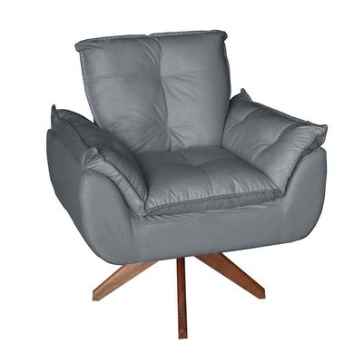 Poltrona Cadeira Glamour Opala Com Base Giratória 30cm Em Madeira cinza