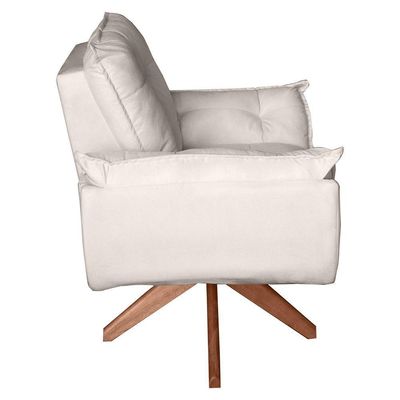 Poltrona Cadeira Glamour Opala Com Base Giratória 30cm Em Madeira bege