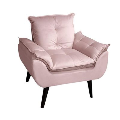 Poltrona Cadeira Glamour Com Pés Quadrado rosa Veludo