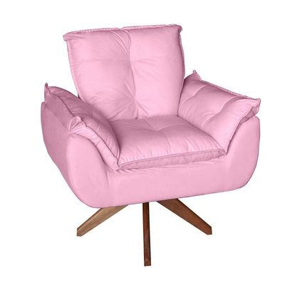 Poltrona Cadeira Glamour Opala Com Base Giratória 30cm Em Madeira rosê