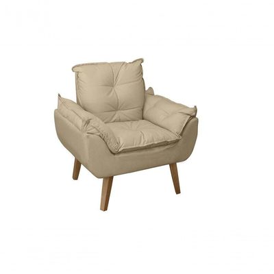 Poltrona Cadeira Glamour Com Pés Quadrado bege Linho