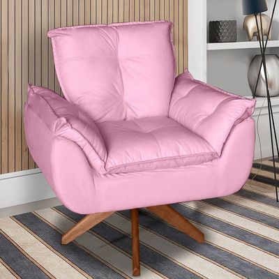 Poltrona Cadeira Glamour Opala Com Base Giratória 30cm Em Madeira rosê