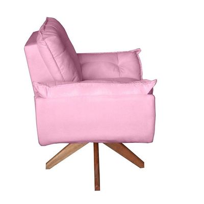 Poltrona Cadeira Glamour Opala Com Base Giratória 30cm Em Madeira rosê