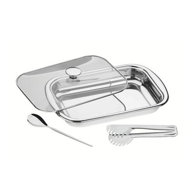 Kit Assar E Servir Tramontina Aço Inox Com Tampa De Vidro 3 Peças