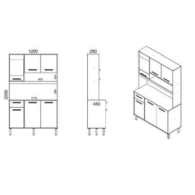 Cozinha Compacta 6 Portas 1 Gavetas 2 Nichos Nápoles - Itatiaia Cinamomo-off White
