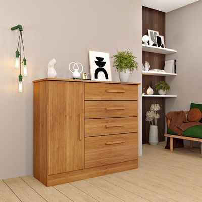 Cômoda Chicago 4 Gavetas 1 Portas Tcil Cinamomo