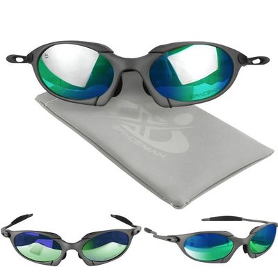 Oculos Sol Proteção Uv Cinza Lupa Metal Masculino + Case