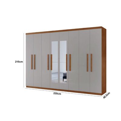 Guarda Roupa Casal Hera Premium Com Espelho 8 Portas Moderna Naturalle/off White