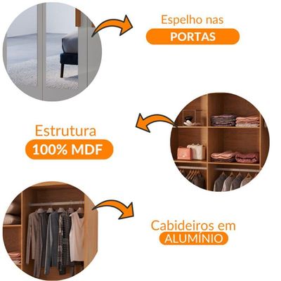 Guarda Roupa Casal Hera Premium Com Espelho 8 Portas Moderna Naturalle/off White