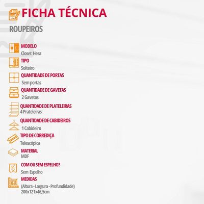 Closet Solteiro Hera 2 Gavetas 4 Prateleiras Mdf Rufato Imbuia