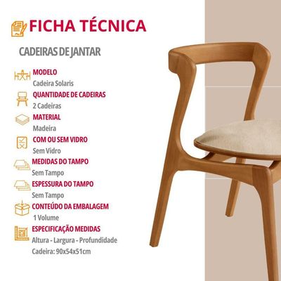 Conjunto Com 2 Cadeiras Madeira Solaris Moderna Mobilia.