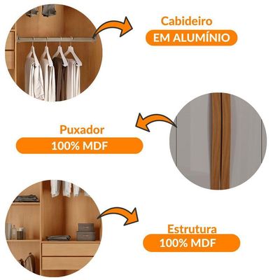 Guarda Roupa Casal Dunas Mdf 6 Portas E 2 Gavetas Moderna Naturalle/off White