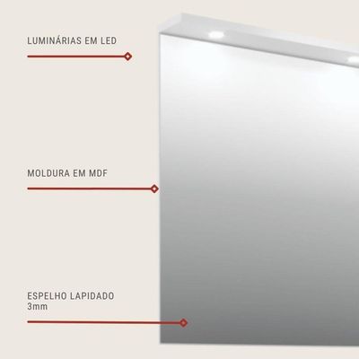 Espelho Para Banheiro Com Led 80cm Mdf Freijó- On Móveis
