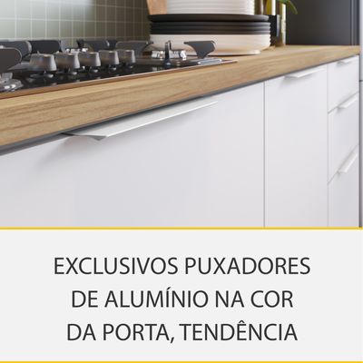 Cozinha Completa em MDF Nesher Paris Ripada com 270 cm de Largura, 8 Portas, 6 Gavetas e 12 Prateleiras - Branco/Nature