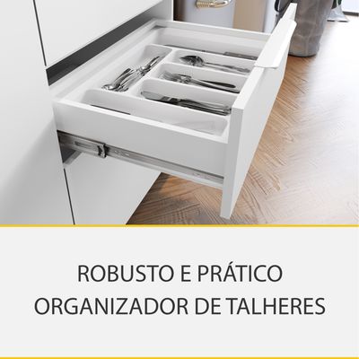 Cozinha Completa em MDF Nesher Paris Ripada com 270 cm de Largura, 8 Portas, 6 Gavetas e 12 Prateleiras - Branco/Nature
