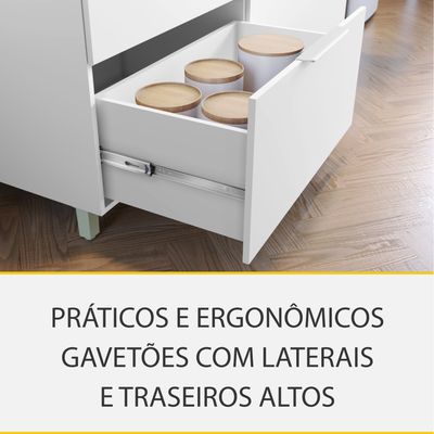Cozinha Completa em MDF Nesher Paris Ripada com 270 cm de Largura, 8 Portas, 6 Gavetas e 12 Prateleiras - Branco/Nature