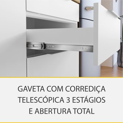 Cozinha Completa em MDF Nesher Paris Ripada com 270 cm de Largura, 8 Portas, 6 Gavetas e 12 Prateleiras - Branco/Nature