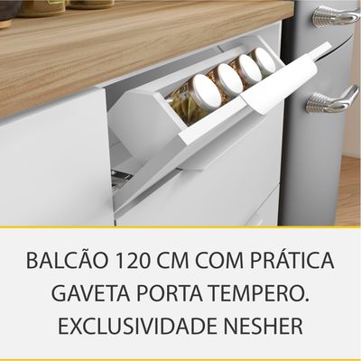 Cozinha Completa em MDF Nesher Paris Ripada com 270 cm de Largura, 8 Portas, 6 Gavetas e 12 Prateleiras - Branco/Nature