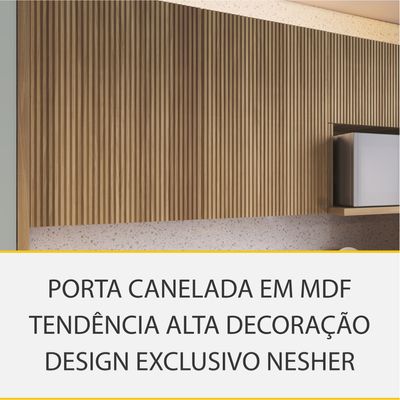 Cozinha Completa em MDF Nesher Paris Ripada com 270 cm de Largura, 8 Portas, 6 Gavetas e 12 Prateleiras - Branco/Nature