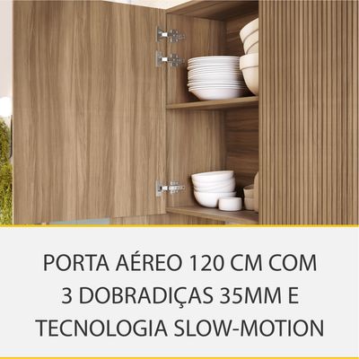 Cozinha Completa em MDF Nesher Paris Ripada com 270 cm de Largura, 8 Portas, 6 Gavetas e 12 Prateleiras - Branco/Nature