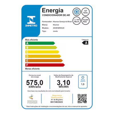 Ar-Condicionado de Janela Hisense AW-08CWBRVGU02 Wi-Fi 7.500 BTUs Frio Branco – 110V