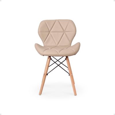 Kit 16 Cadeiras De Jantar Charles Eames Slim Wood Estofada - Nude