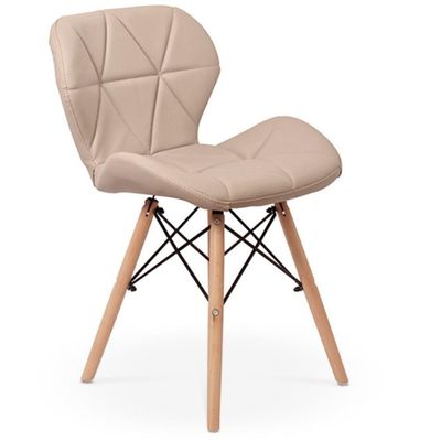 Kit 16 Cadeiras De Jantar Charles Eames Slim Wood Estofada - Nude