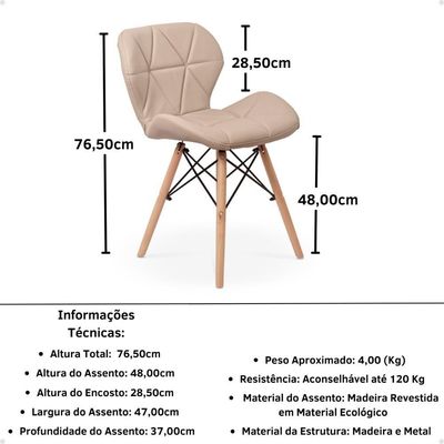 Kit 16 Cadeiras De Jantar Charles Eames Slim Wood Estofada - Nude