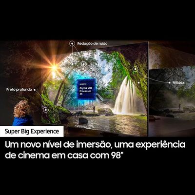Smart TV 98" Samsung Crystal UHD 4K UN98DU9000 com Wi-Fi integrado, Bluetooth, Gaming Hub, Alexa e Som em Movimento Virtual