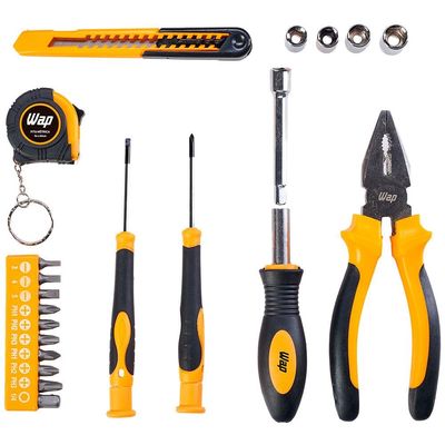Kit de Ferramentas WAP MKF21 com Trena, Chaves, Estilete, Alicate, Maleta – 21 Peças