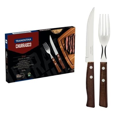 Jogo De Churrasco Tramontina Com Madeira Natural 12 Peças