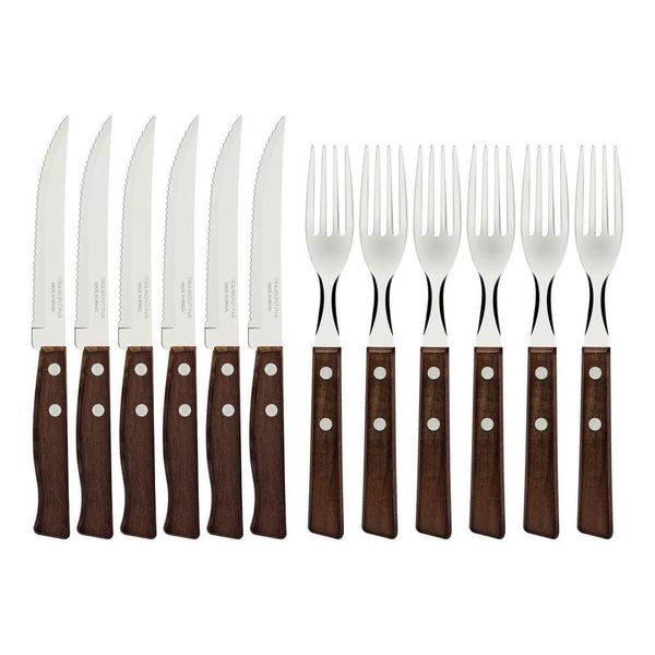 Jogo De Churrasco Tramontina Com Madeira Natural 12 Peças