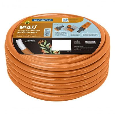 Mangueira Multi 1-2" Tramontina Em Pvc Laranja 3 Camadas 30m Com Engates Rápidos E Esguicho