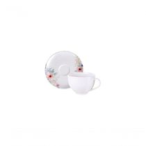 Conjunto Xícara E Pires De Chá Tramontina Floratta 250ml 2 Peças Porcelana Decorada