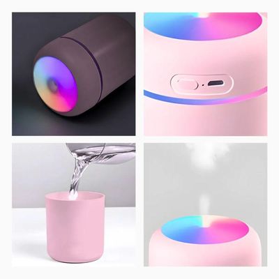 Umidificador Portátil Ultrassônico Usb 300ml Rosa – Bivolt Com Função Luminária